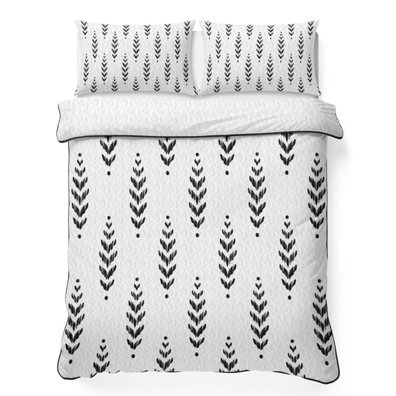 Black Leaf King Quilt Bedding Set, Modern Abstract Minimalist Vertical Arrow Leaves Lightweight Comforter with 2 Pillow Shams Bedroom Bedspread Set Home Decor for All Seasons