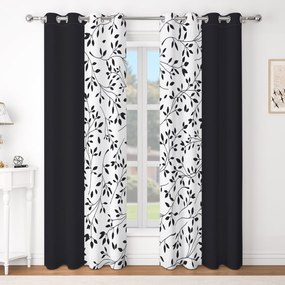 Black Leaf Ombre Blackout Curtains,2 Panels,42x63 Inch,Grommet Top,Room Darkening Thermal Insulated Window Drapes