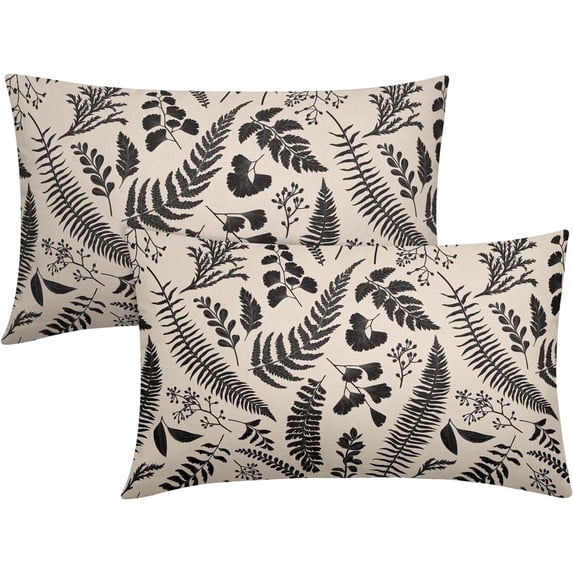 Black Leaf Plant Lumbar Pillow Covers 12X20 Inch Set of 2 Tropical Fern Herbs Botanical Leaves Floral Decorative Pillow Cases Vintage Cushion Case Farmhouse Home Decor for Couch Sofa Outdoor