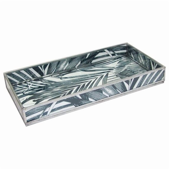 Black Leaf Print Decorative Glass Tray