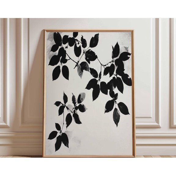 Black Leaf Silhouette Wall Art Print, Unframed Paper Poster 8x10in