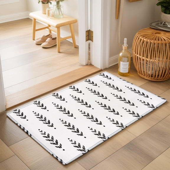 Black Leaf Washable Small Entryway Area Rugs 2'x3', Modern Abstract Minimalist Vertical Arrow Leaves Washable Throw Rug Non-Slip Sturdy Edge Binding Carpet for Front Door Floor Room Entry