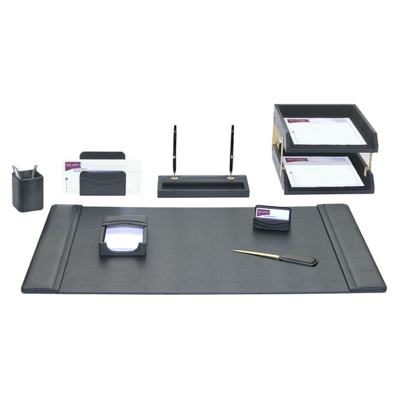Black Leather 10-Piece Desk Set