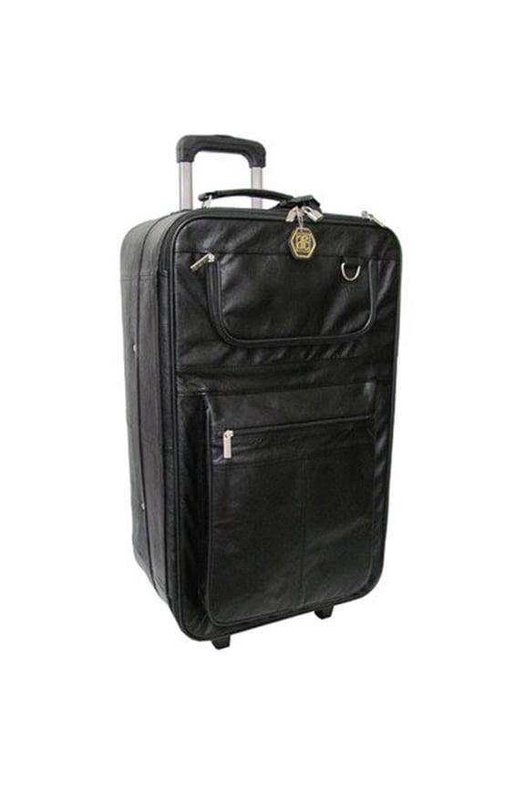 Black Leather 26" Suitcase With Wheels