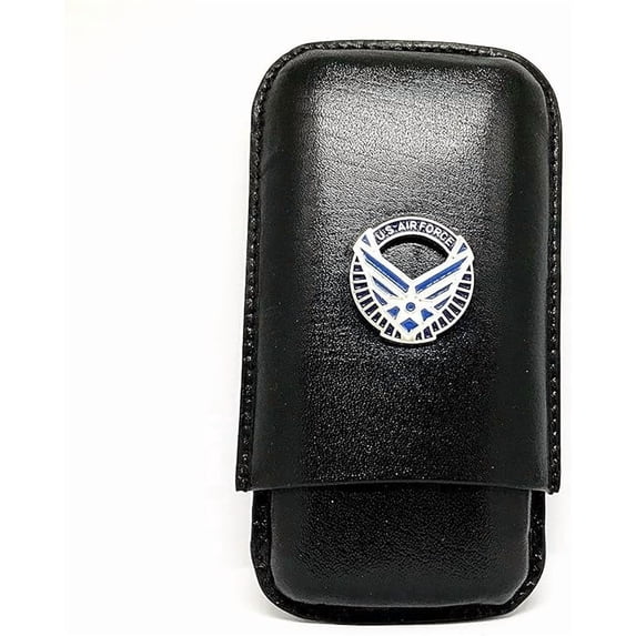 Black Leather 3-Finger Cigar Case – (Air Force – Wings)