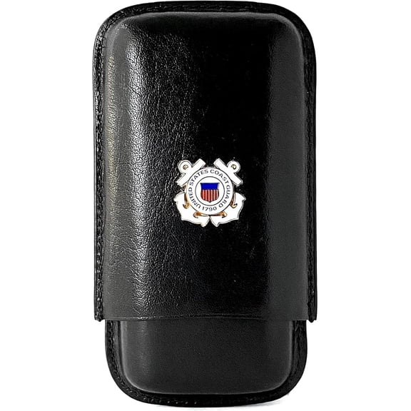 Black Leather 3-Finger Cigar Case  (Coast Guard  1 Color)