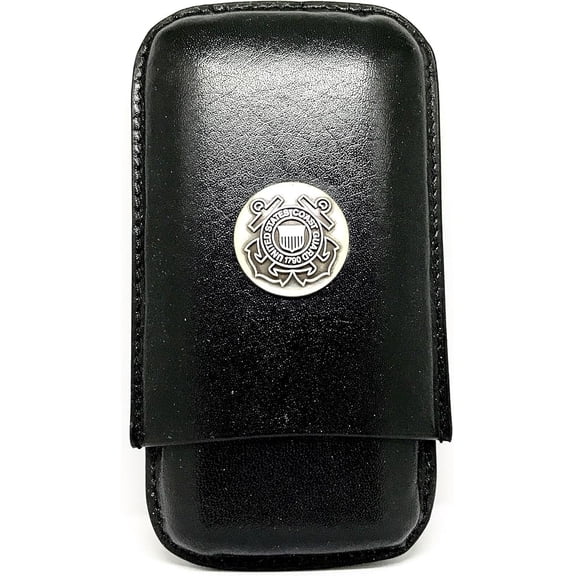 Black Leather 3-Finger Cigar Case (Coast Guard Metallic)