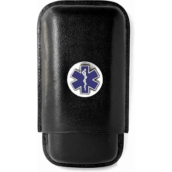 Black Leather 3-Finger Cigar Case (EMS Star of Life)