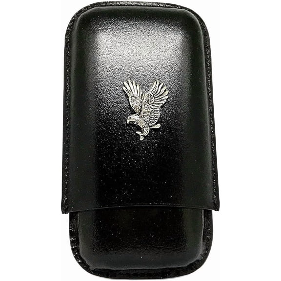 Black Leather 3-Finger Cigar Case (Eagle)