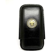 Black Leather 3-Finger Cigar Case   Fleur de Lis