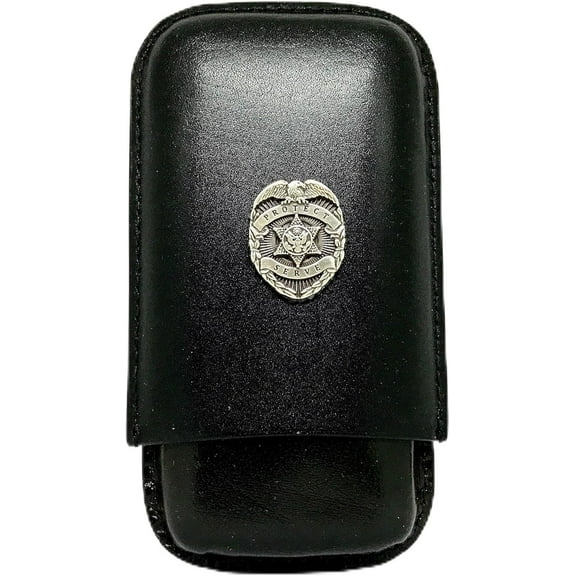 Black Leather 3-Finger Cigar Case (Law Enforcement Silver)