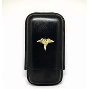 Black Leather 3-Finger Cigar Case   Medical Caduceus