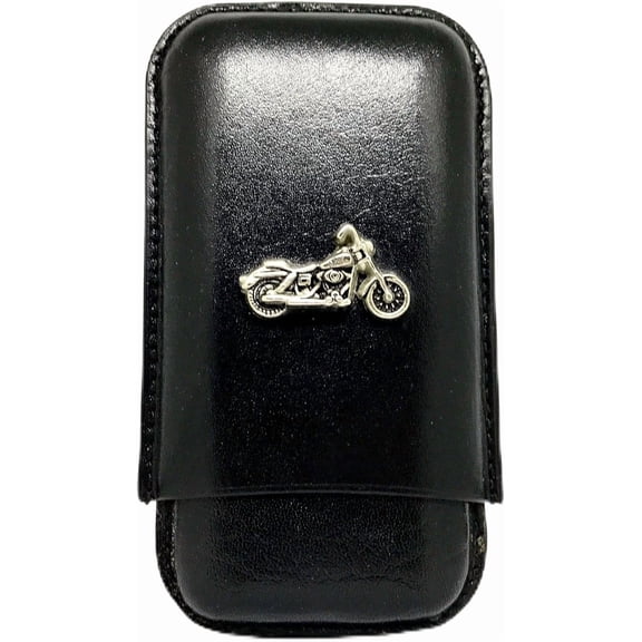 Black Leather 3-Finger Cigar Case  (Motorcycle)