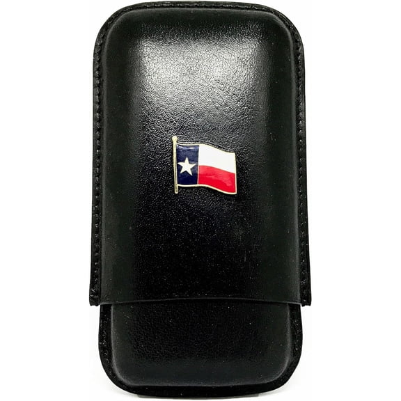 Black Leather 3-Finger Cigar Case (Texas Flag)