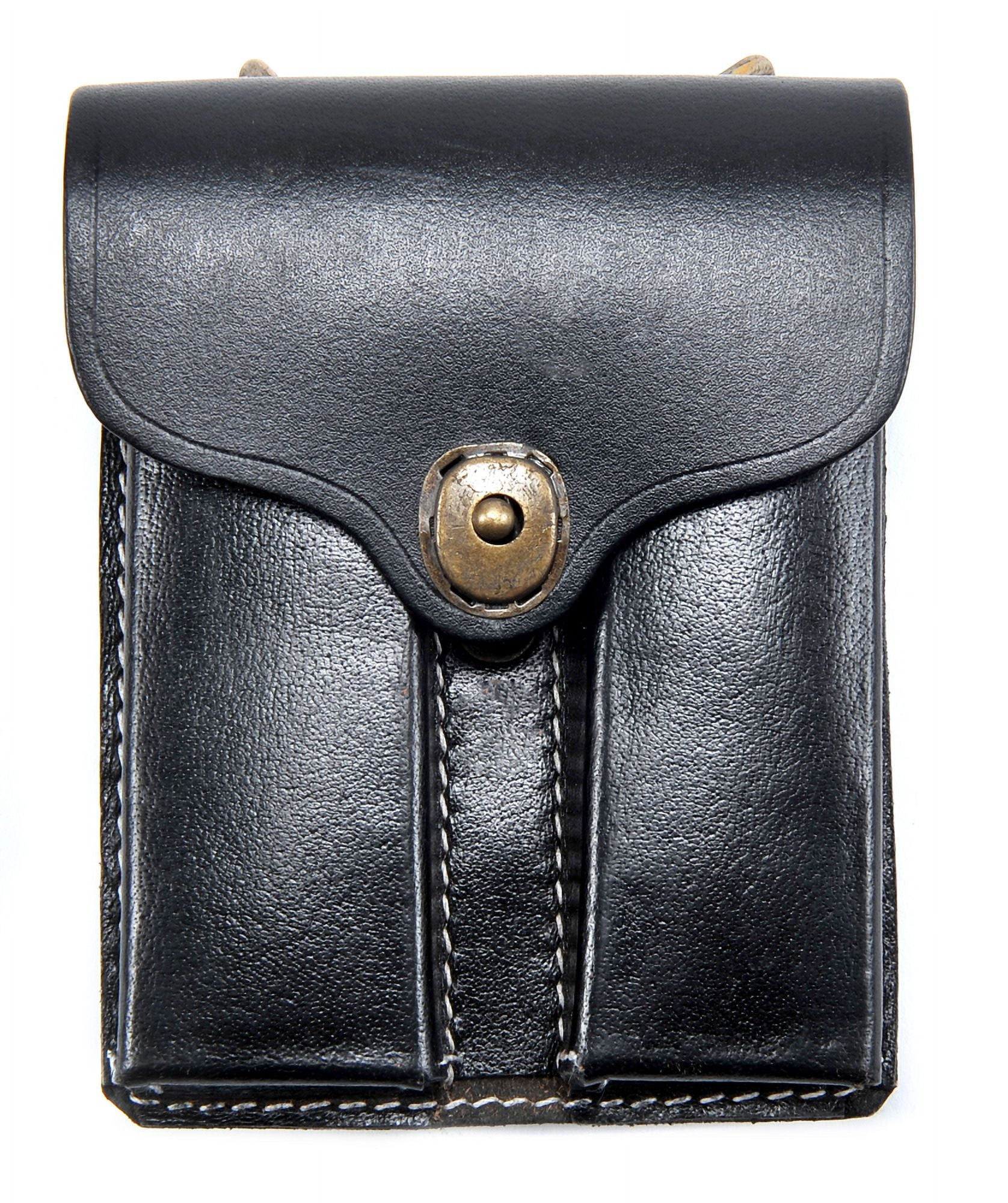 Leather .45 Double Magazine Pouch – Fits USGI 7rd M1911 Magazines, Brown Drum-Dyed Leather, Wire Hanger & Belt Loop Compatible – Ideal For Shooting, Hunting & Collection
