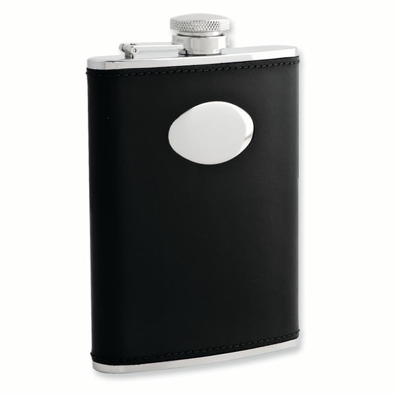 Black Leather 6oz Stainless Steel Flask w/Funnel GM3811
