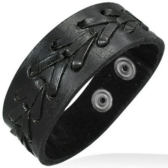 Black Leather Alloy Arrow Snap Wristband Unisex Bracelet