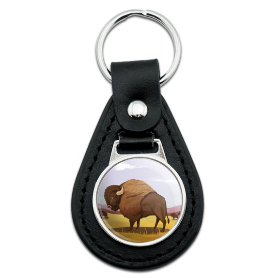 Black Leather American Bison Buffalo Herd on the Plains Keychain