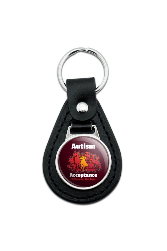 Black Leather Autism Acceptance Different Not Less with Cute Dogs Keychain