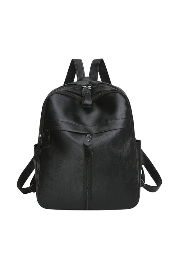 Black Leather Backpack For Men Women Large Capacity Commuting Travel Daypack Pu Material Durable Shoulder Bag