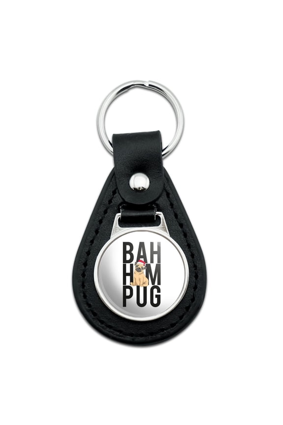Black Leather Bah Hum Pug Keychain