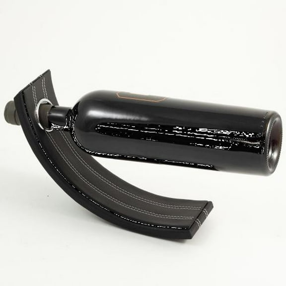 Bey Berk Black Leather Balancing Wine Bottle Stand
