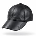 thumbnail image 1 of Black  Leather Baseball Cap Adjustable  Real Lambskin Leather Hat Sports Visor for Men, 1 of 6