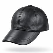 Black Leather Baseball Cap Adjustable Real Lambskin Leather Hat Sports Visor for Men