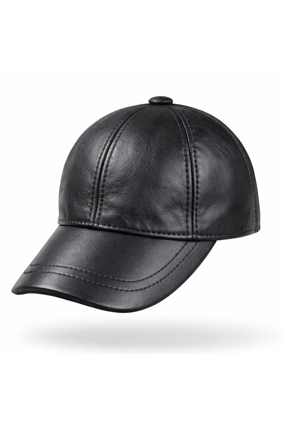 Black Leather Baseball Cap Adjustable Real Lambskin Leather Hat Sports Visor for Men