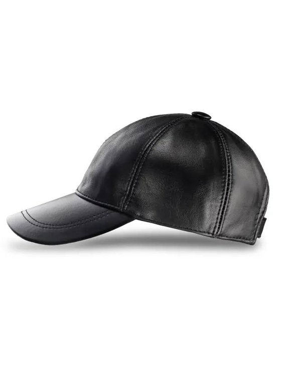 Black Leather Baseball Cap Adjustable Real Lambskin Leather Hat Sports Visor