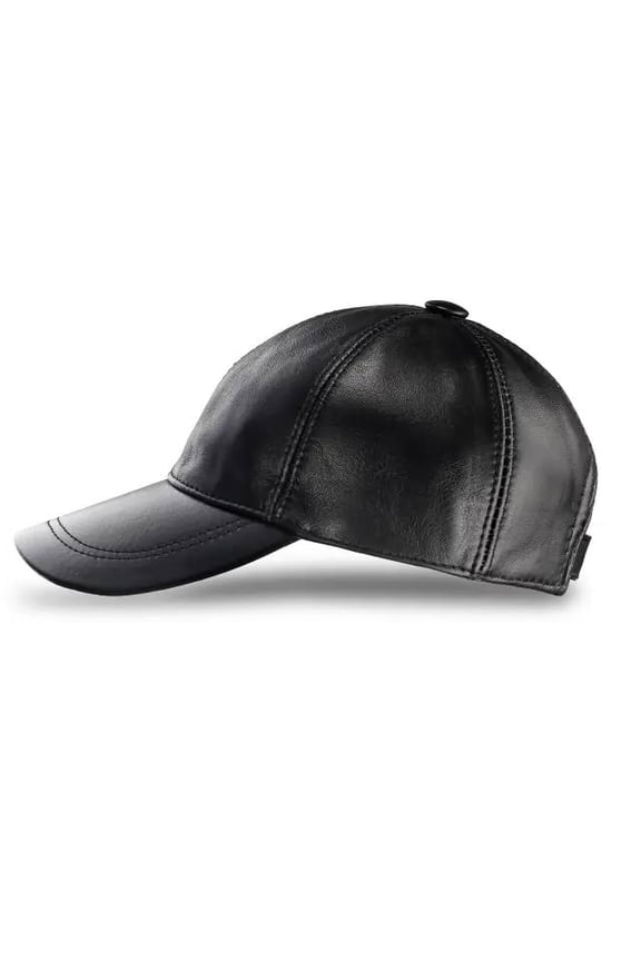 Black Leather Baseball Cap Adjustable Real Lambskin Leather Hat Sports Visor