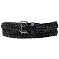thumbnail image 1 of Black Leather Basket Weave Woven Belt with Belt Buckle, 1 of 2