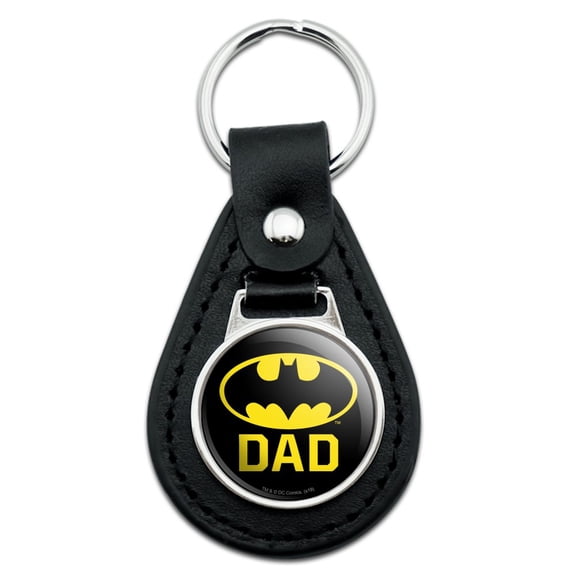 Black Leather Batman Bat Dad Shield Logo Keychain