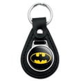 thumbnail image 1 of Black Leather  Batman Classic Bat Shield Logo Keychain, 1 of 5