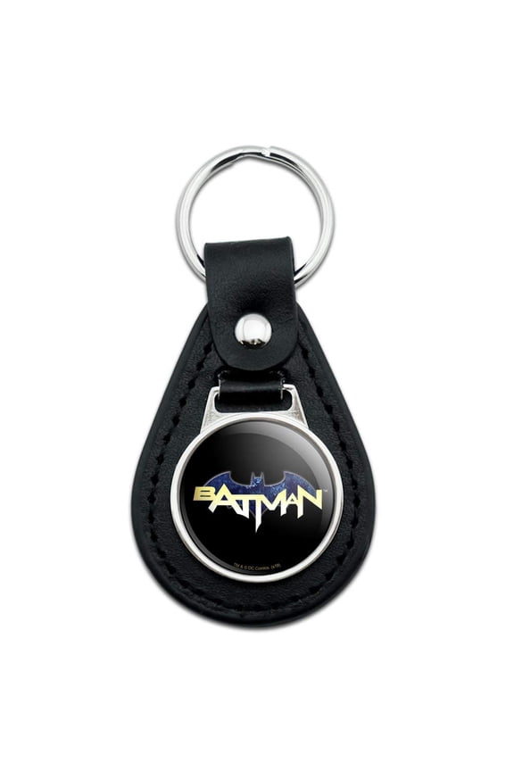 Black Leather Batman Logo Keychain