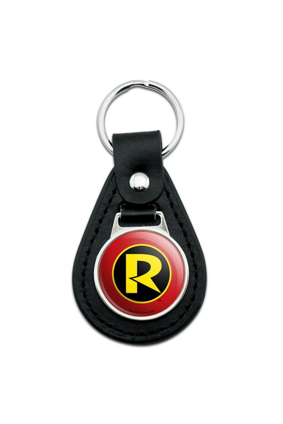 Black Leather  Batman Robin Logo Keychain