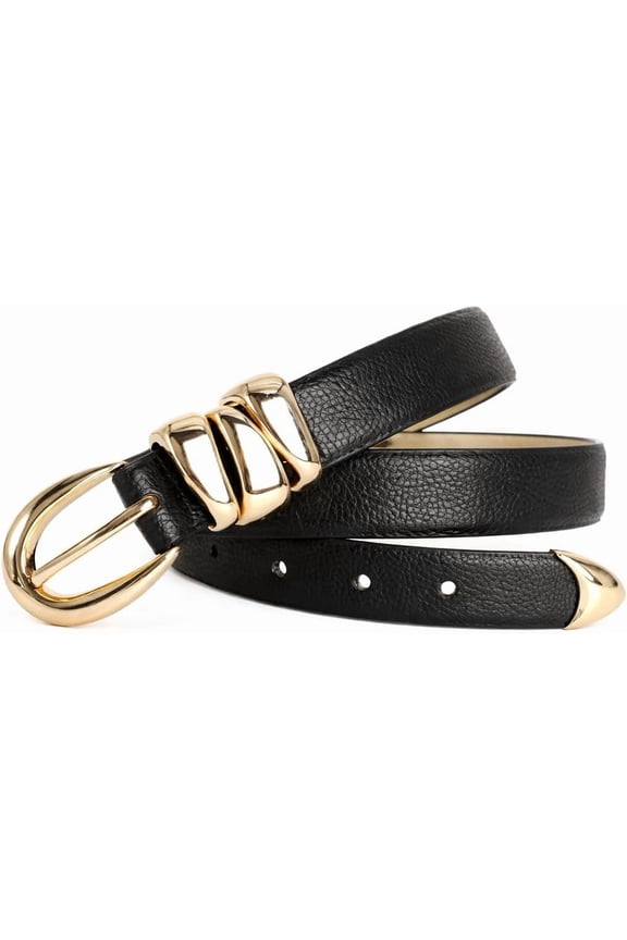 Black Leather Belt with Gold Buckle