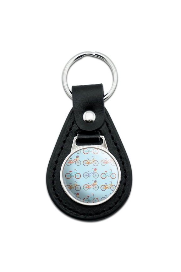 Black Leather Bicycle and Bikes Pattern Keychain