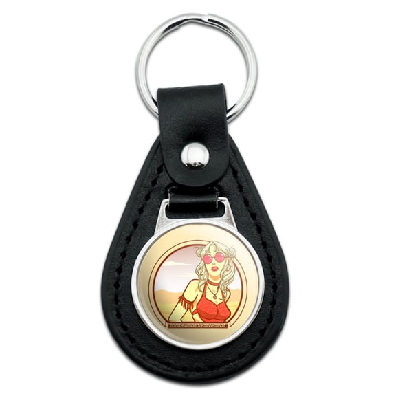 Black Leather Boho Chic Bohemian Fashionable Hippie Woman In Desert Keychain
