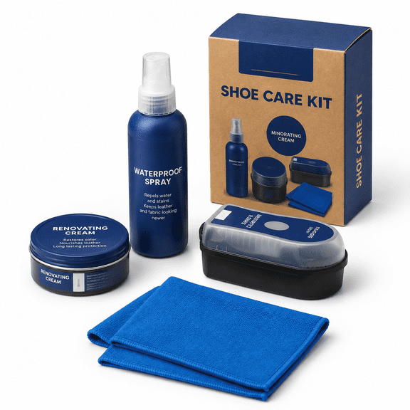 Black Leather Boot Care Kit, One Size, Includes Renovating Cream, Buffing Cloth, Waterproof Spray, Polishing Pad