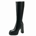 thumbnail image 1 of Black Leather Boots Platform Boots for Women Square Toe Chunky Block Heeled Boots, 1 of 7