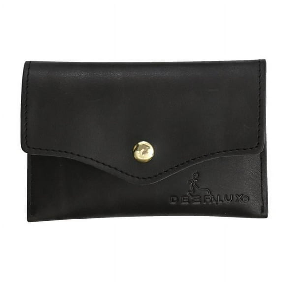 Black Leather Card Holder with Snap, Small Leather Wallet