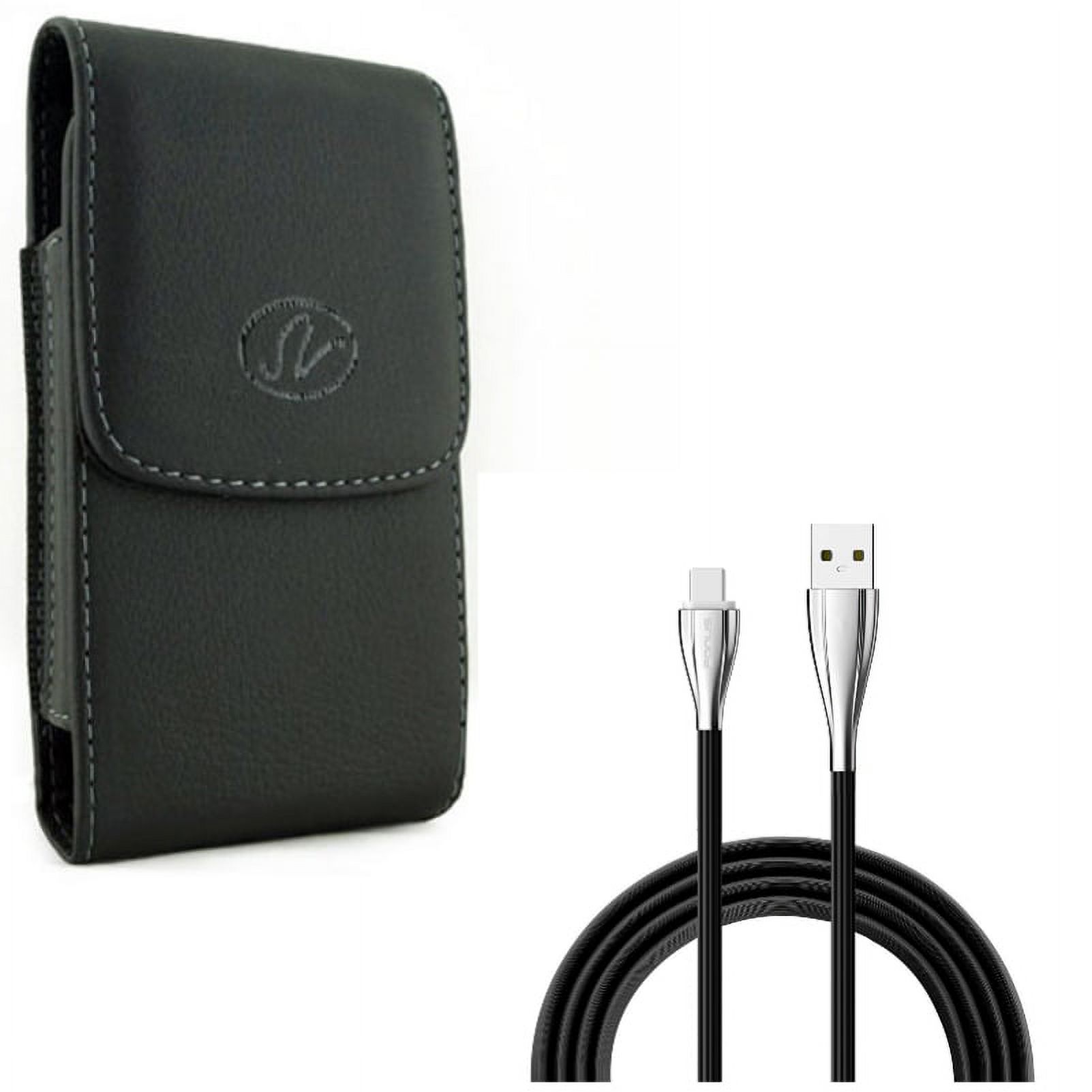 Black Leather Case Cover Pouch w Type-C USB Cable Charge Power Sync Cord 10ft USB-C Wire J6M for Acer Liquid Jade Primo - Alcatel Idol 4S - ASUS ROG Phone, ZenFone AR 6 5z 4 Pro - image 1 of 10
