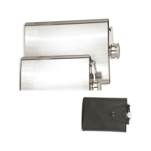 Black Leather Case Polished Stainless Steel 8Oz Hip Flask Designer Jewelry by Sweet Pea