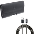 thumbnail image 1 of Black Leather Case Side Cover Protective Pouch w Metal Braided Type-C USB Cable Charging Power Sync Wire USB-C Data Cord [Silver] V7J for Motorola Moto Z Force Droid G7 Power - OnePlus 5T, 6, 1 of 12