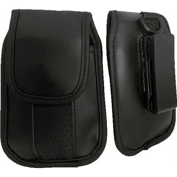Black Leather Case with rotating pinch clip fits LG Exalt LTE vn220 Flip Phone