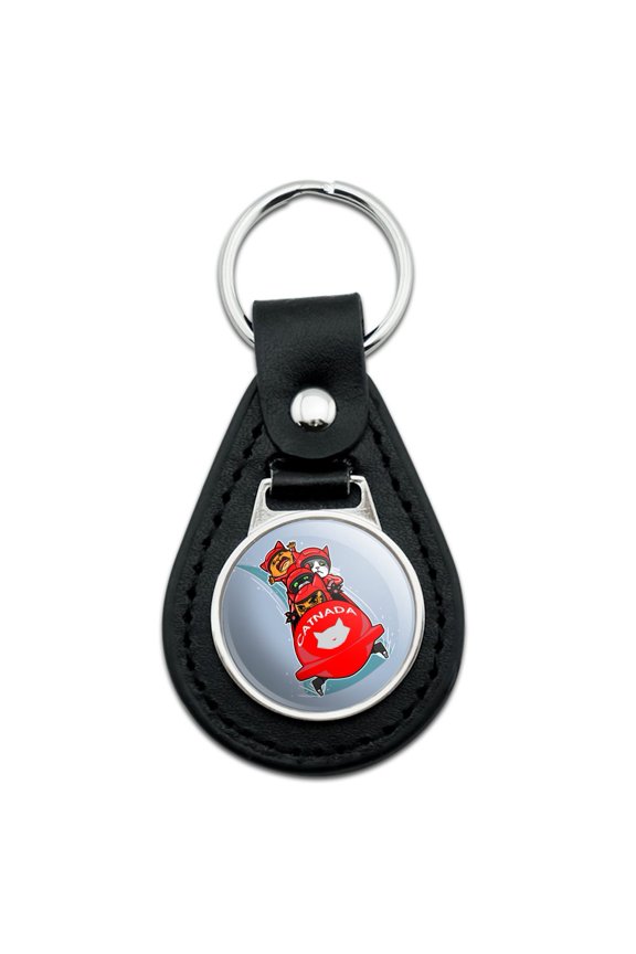 Black Leather Cat Bobsleigh Bobsled Team Winter Sport Canada Keychain