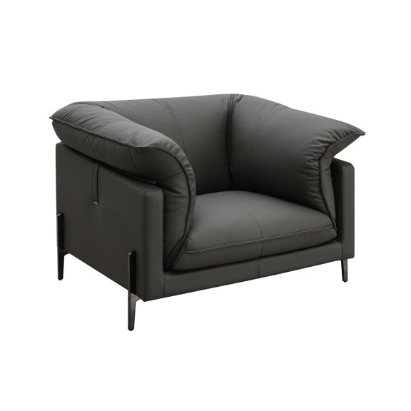 Black Leather Chair - Top Grain For Luxury. 220lbs Seat Capacity. 17" And Back Height. 26" Width, 24" Depth. 22" Armrest Upholstery Durability. Exceptional Comfort With Memory Foam, Feather Down,