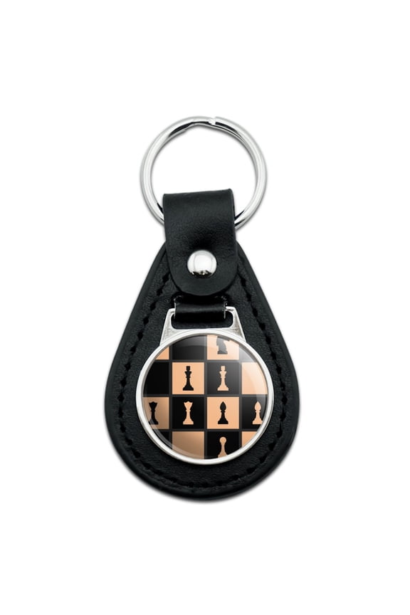 Black Leather Chess Board Pieces Pattern Keychain