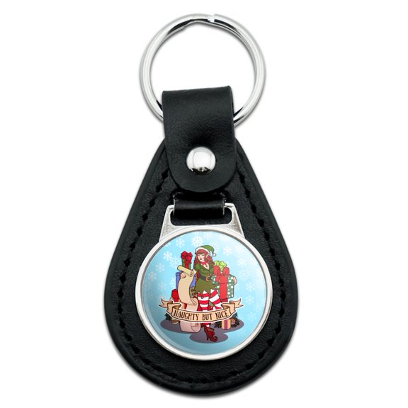 Black Leather Christmas Elf Pin Up Naughty But Nice Keychain